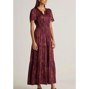 QUINCE Washable Stretch Silk Ruby Floral Tiered Maxi Dress XL